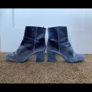 blue velvet high heel boots